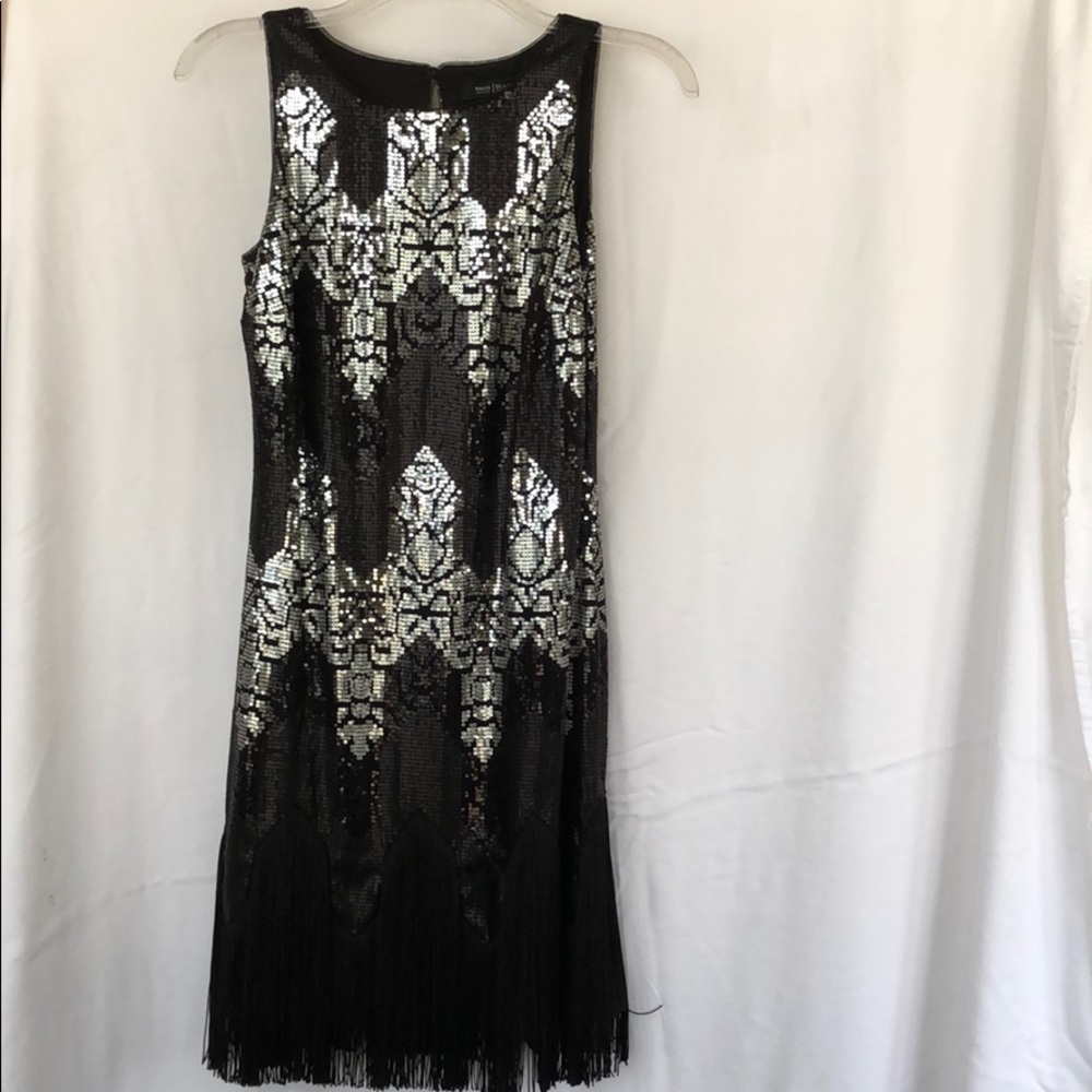 White House Sleeveless Sequin Fringe Shift Dress